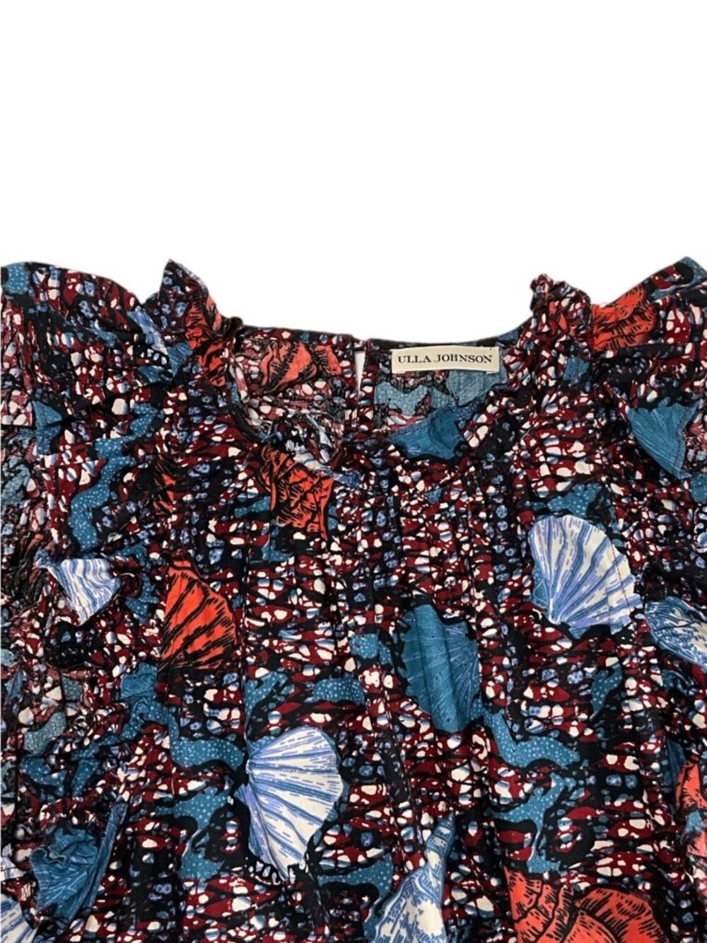 Ulla Johnson Tamsin Dress 6 Azul Cotton Ruffles Red White Blue Seashell Design - Picture 5 of 16
